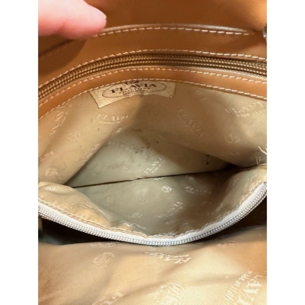 Flavia Pelleterie Made Italy Tan‎ Leather Tote Bag Studded Drawstring Shoulder - Picture 5 of 10